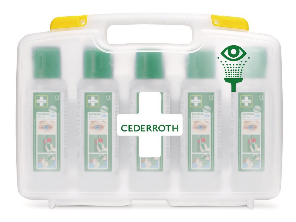 CEDERROTH eye wash bottle case, With 5 x 500 ml eye wash bottles, 1 unit(s) - Luminix Health