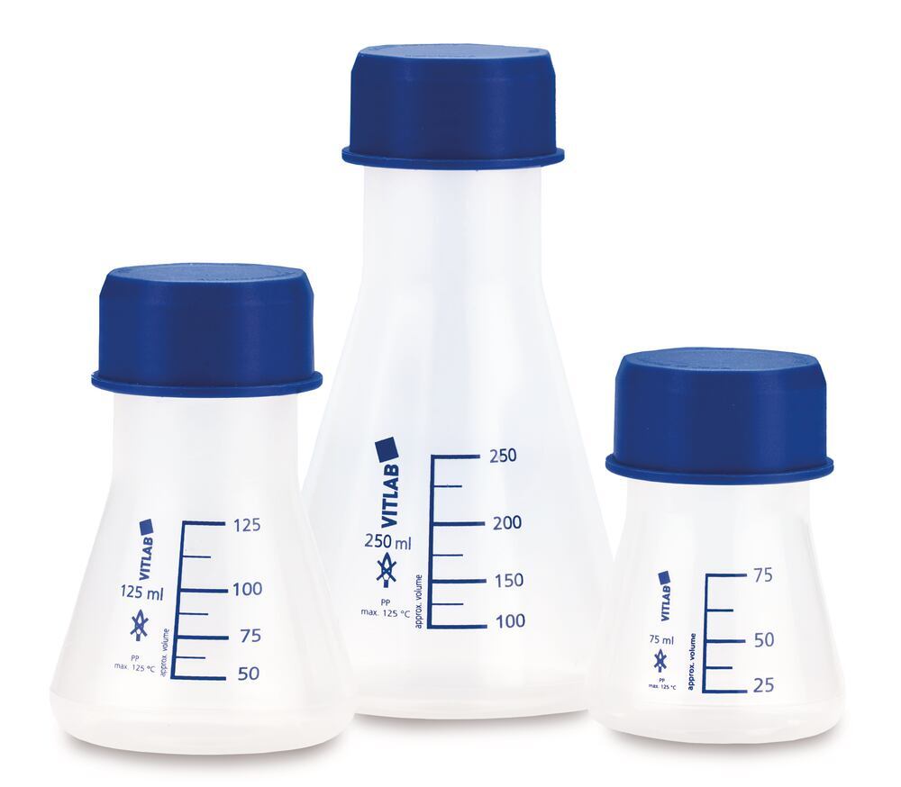 Erlenmeyer flask with screw cap, PP, 75 ml, 6 unit(s) - Luminix Health