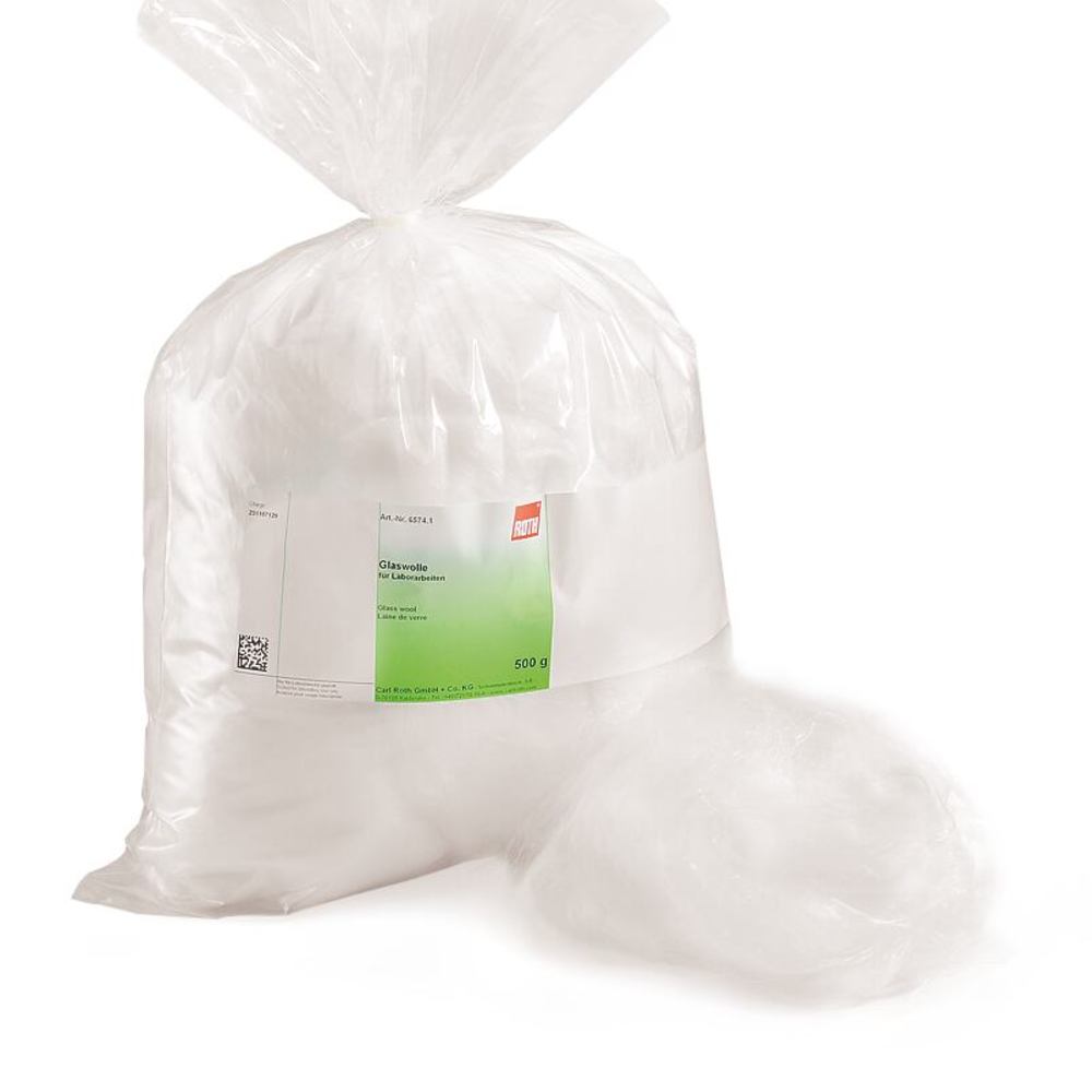 Glass wool 8 µm, chem. resistant glass acc. to DIN 1259-1, 500 g, plastic - Luminix Health