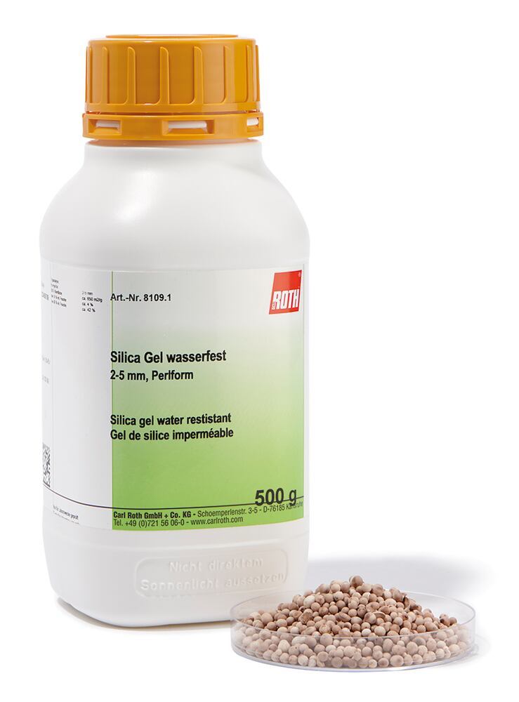 Silica gel water resistant, 2-5 mm, bead form, 500 g, plastic - Luminix Health