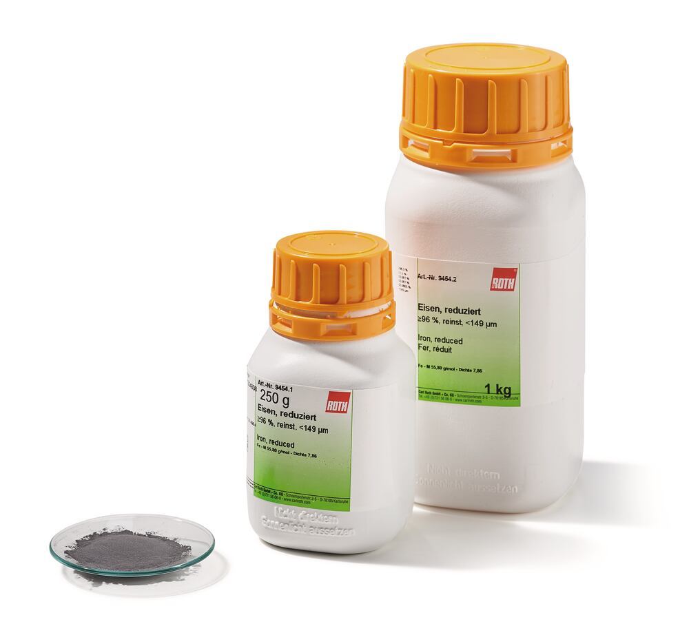 Iron powder reduced, min. 96 %, extra pure, <149 µm, 250 g, plastic - Luminix Health
