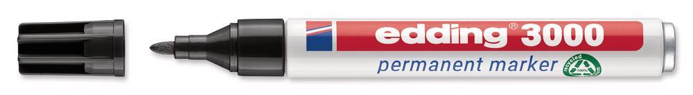 Permanentmarker, edding®, 3000, black, round tip, 1,5 - 3 mm, 10 unit(s) - Luminix Health