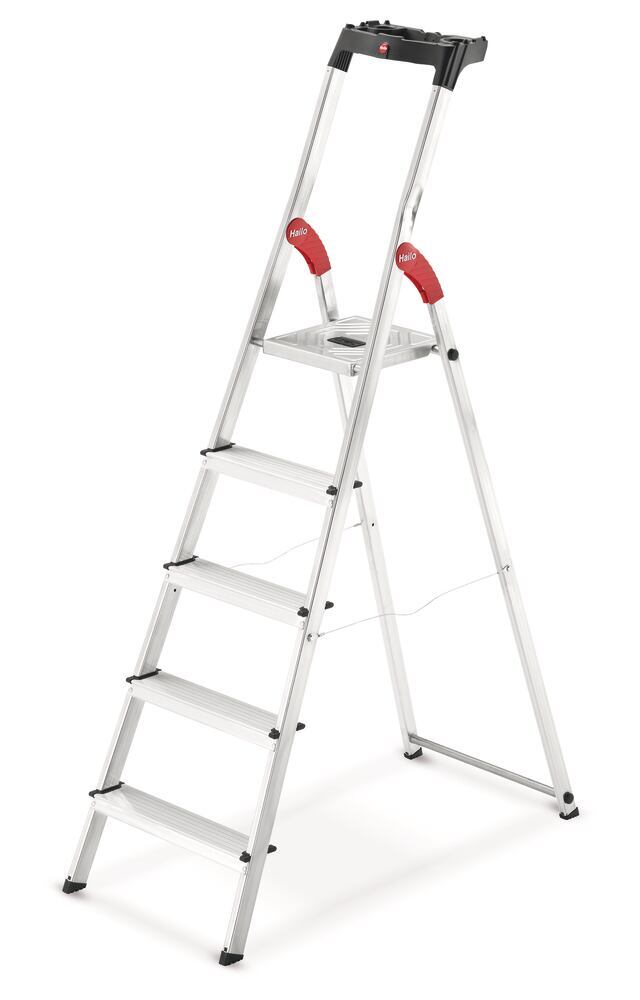 Safety ladder with aluminium platform, cap. 150 kg, 5 steps, W 480 x H 1820 mm - Luminix Health