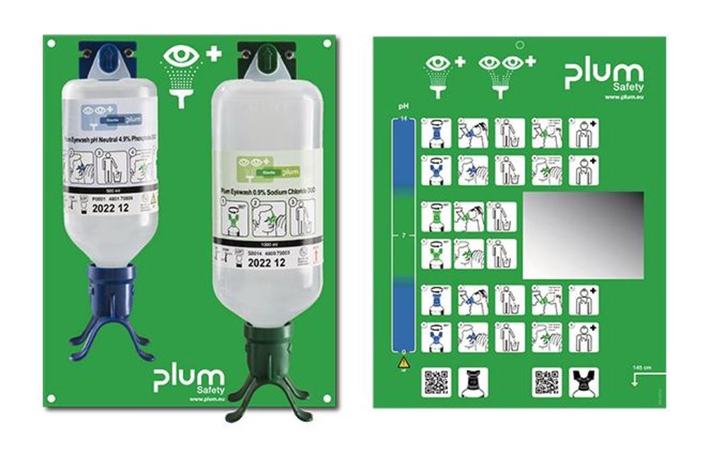 Duo wall-mounted emergency eye, wash station, f. 2 eyes, wall attachment - Luminix Health