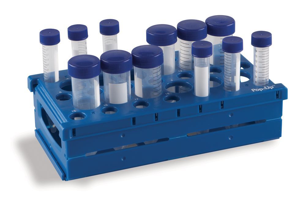 Pop-UpTM Rack, blue,15/50ml centr. vials, Ø 17 / Ø 30 mm - Luminix Health