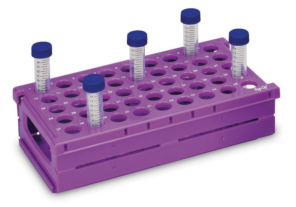 Pop-UpTM Rack,violet,45x15ml centr.vials, Ø 17 mm, L 255 x W 137 x H 72 mm - Luminix Health