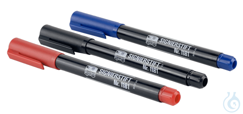 Marking pens, blue, red, black blue