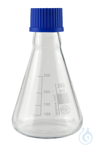 Erlenmeyer flasks, narrow neck, borosilicate glass 3.3, with thread and blue