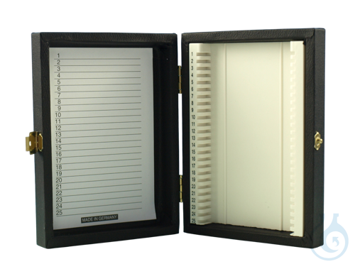Slide boxes, wooden frame for 25 microslides