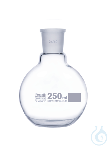 Flasks, boiling, flat bottom with socket, Boro 3.3, DIN EN ISO 4797, printing
