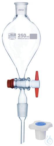 Funnel, separating, pear shape stem with cone, pp stopper, ISO 4800, Boro 3.3,