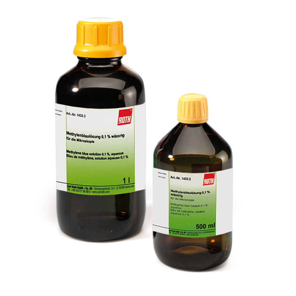 Methylene blue solution 0,1 %, aqueous, for microscopy, 250 ml, glass - Luminix Health