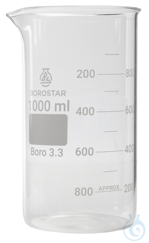 Borostar Becherglas 1000ml, h.F. mit Ausguss, Boro 3.3