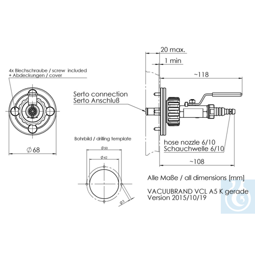 VACUU·LAN® shut off module VCL K A5 ball valve straight, with connecting part A5 - Luminix Health