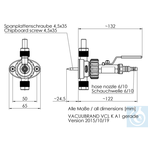 VACUU·LAN® shut off module VCL K A1 ball valve straight, with connecting part A1 - Luminix Health