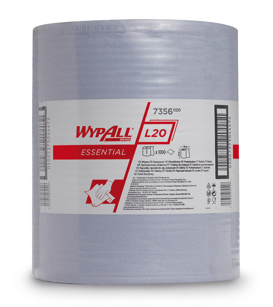 Wypall® L20 Essential disposable, wipes, 2 ply, blue, W 35 cm, 1 unit(s) - Luminix Health
