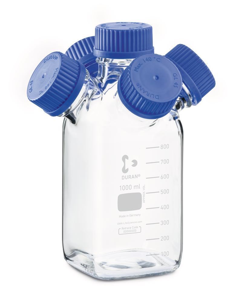 Multi-neck HPLC bottle 1000 ml, DURAN® GL 45, square, four side necks, 1 unit(s) - Luminix Health