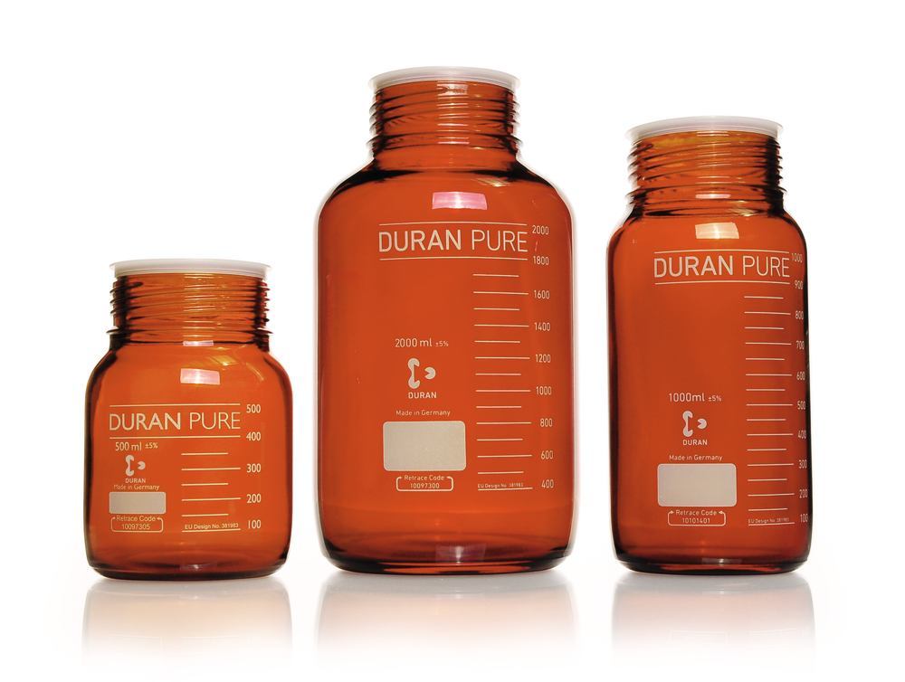 DURAN PURE wide mouth screw top bottle , Brown glass, 2.0 l, GLS 80 thread - Luminix Health