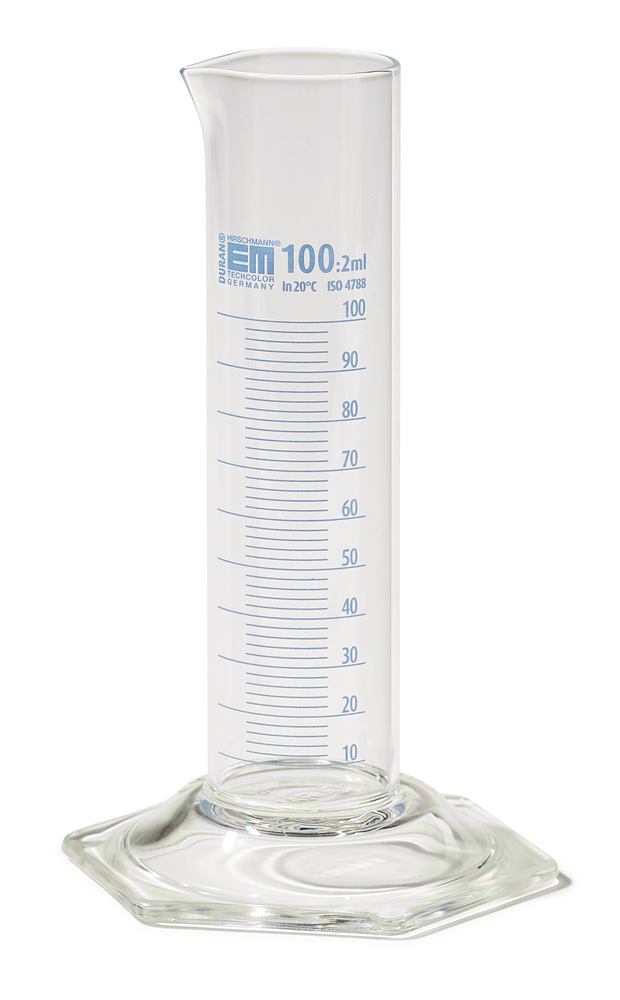 Measur. cylinder, cl.B, glass, low form, blue grad., 10.0 ml graduations, 500 ml - Luminix Health