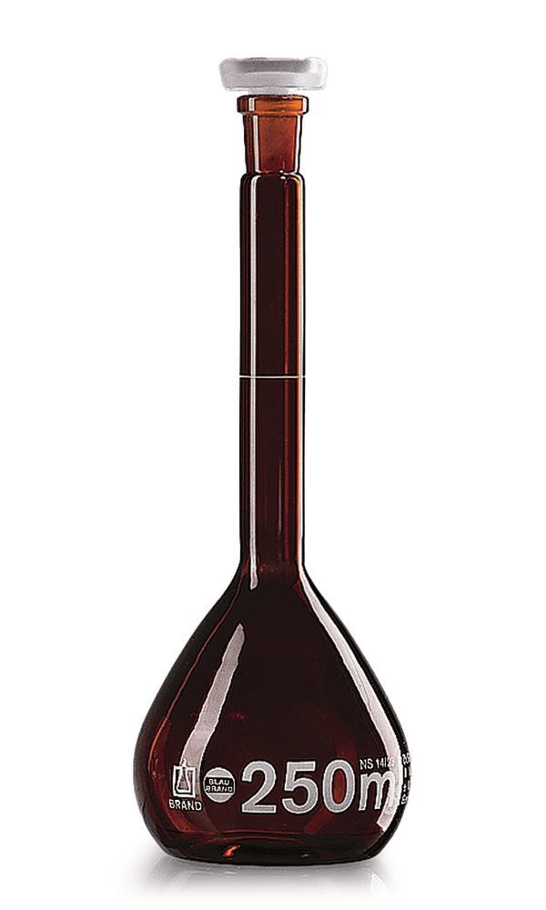 Vol. flask Blaubrand, cl.A, PP stop, brown glass, 20 ml, ground joint 12/21 - Luminix Health