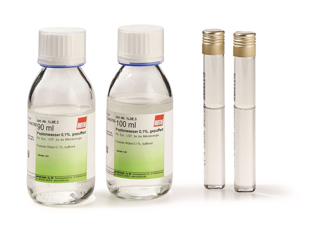 Peptone Water 0,1%, buffered, ISO 21149, 180 ml, glass - Luminix Health