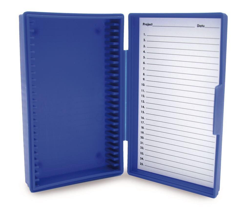 Microscope slide box, 25 slots, blue, 1 unit(s) - Luminix Health