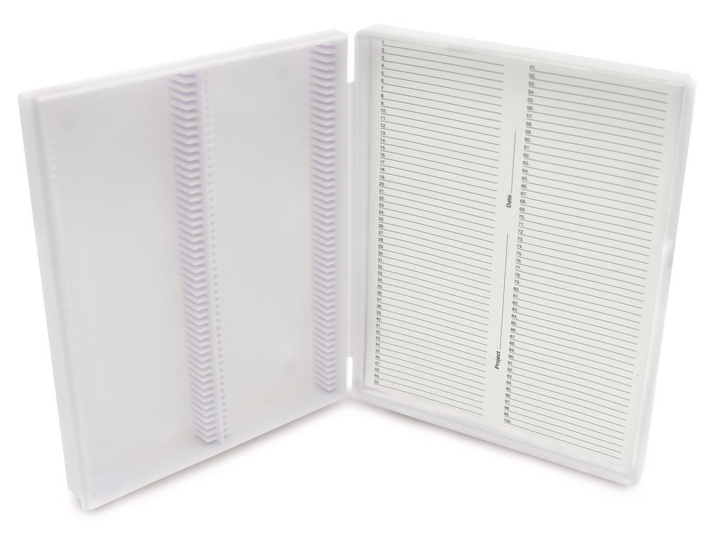 Microscope slide box, 100 slots, white, 1 unit(s) - Luminix Health