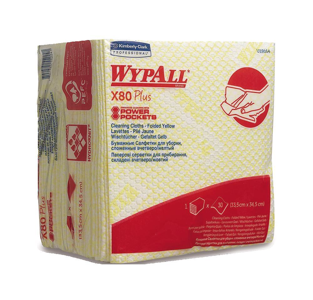 WYPALL® X80 Plus reusable wipes, 1-ply, white/yellow, pouch, 345 x 335 mm - Luminix Health