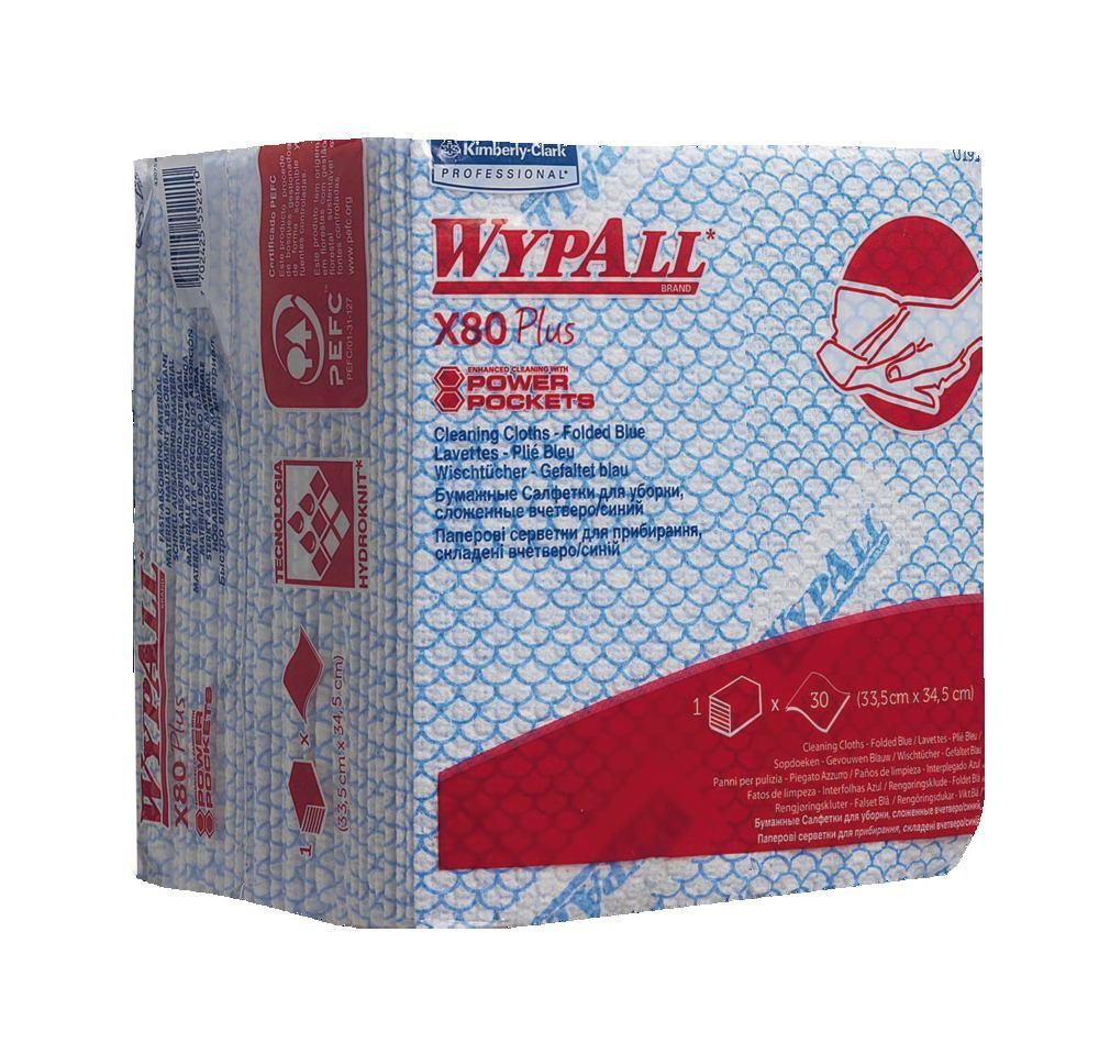 WYPALL® X80 Plus reusable wipes, 1-ply, white/blue, pouch, 345 x 335 mm - Luminix Health
