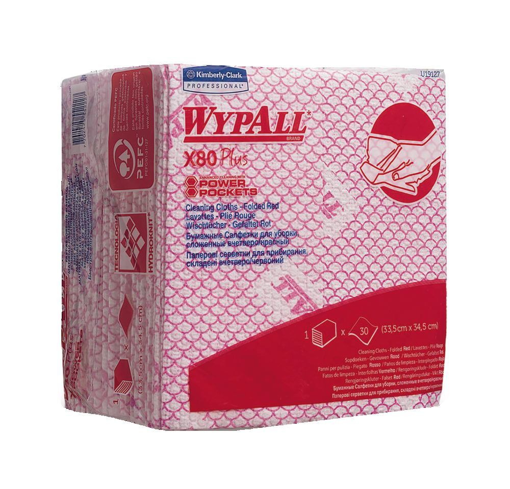 WYPALL® X80 Plus reusable wipes, 1-ply, white/red, pouch, 345 x 335 mm - Luminix Health