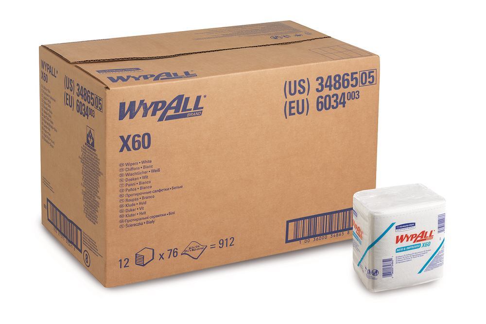 WYPALL® X60 reusable wipes , 1-ply, white, pouch, 310 x 320 mm, 912 unit(s) - Luminix Health