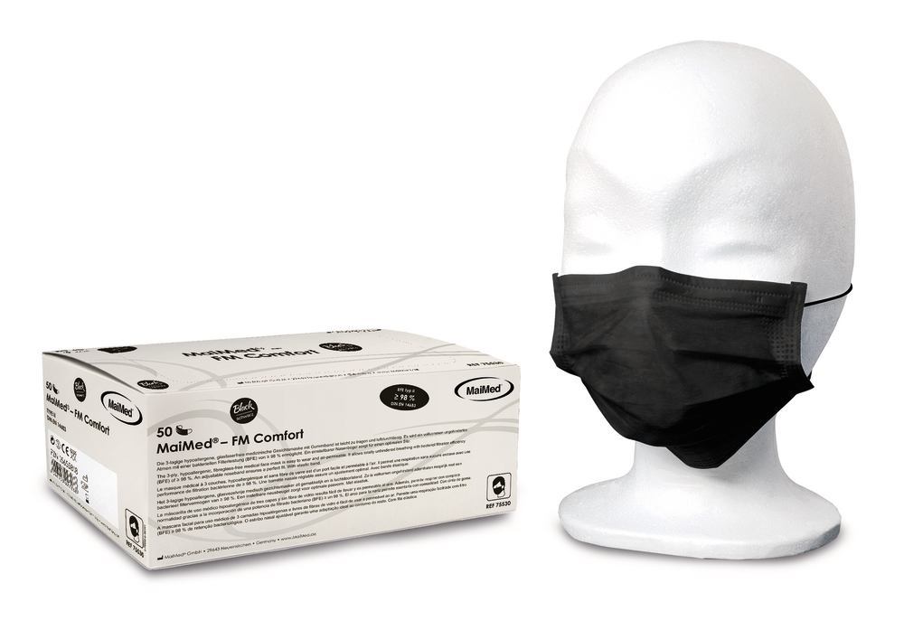 Medical face masks, type II, MaiMed FM Comfort, with ear loops, black - Luminix Health