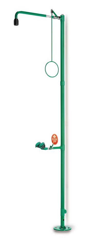 Emergency shower combo f. floor mounting, with eye shower, two spray heads. - Luminix Health
