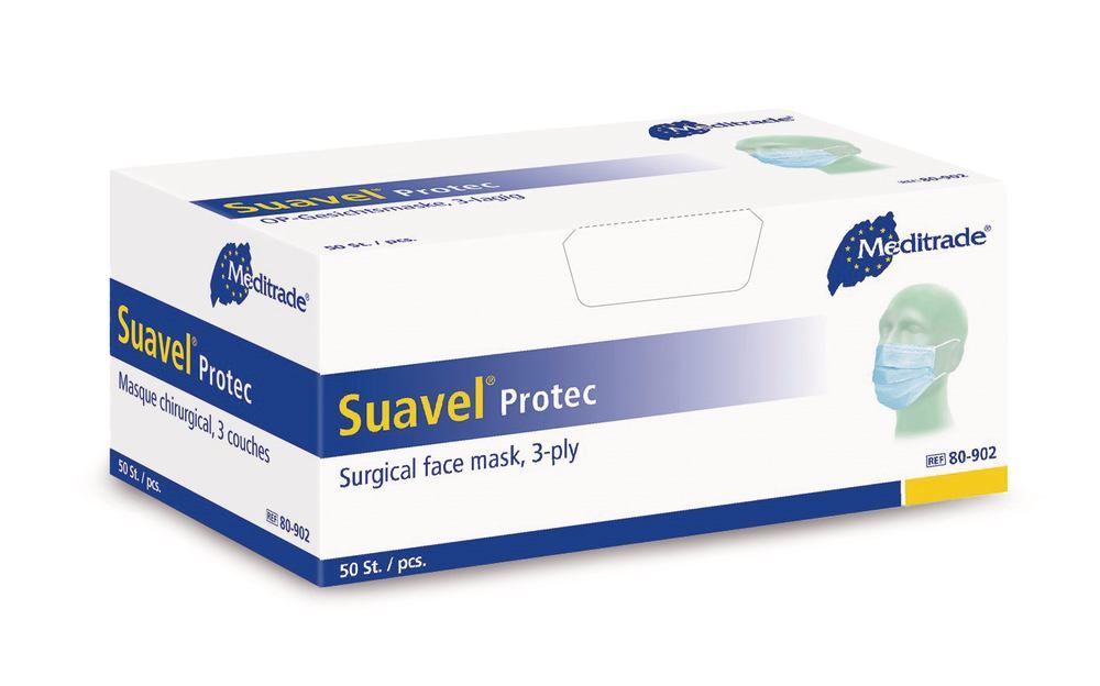 Medical face masks, Suavel Protec, type IIR, blue, 50 unit(s) - Luminix Health