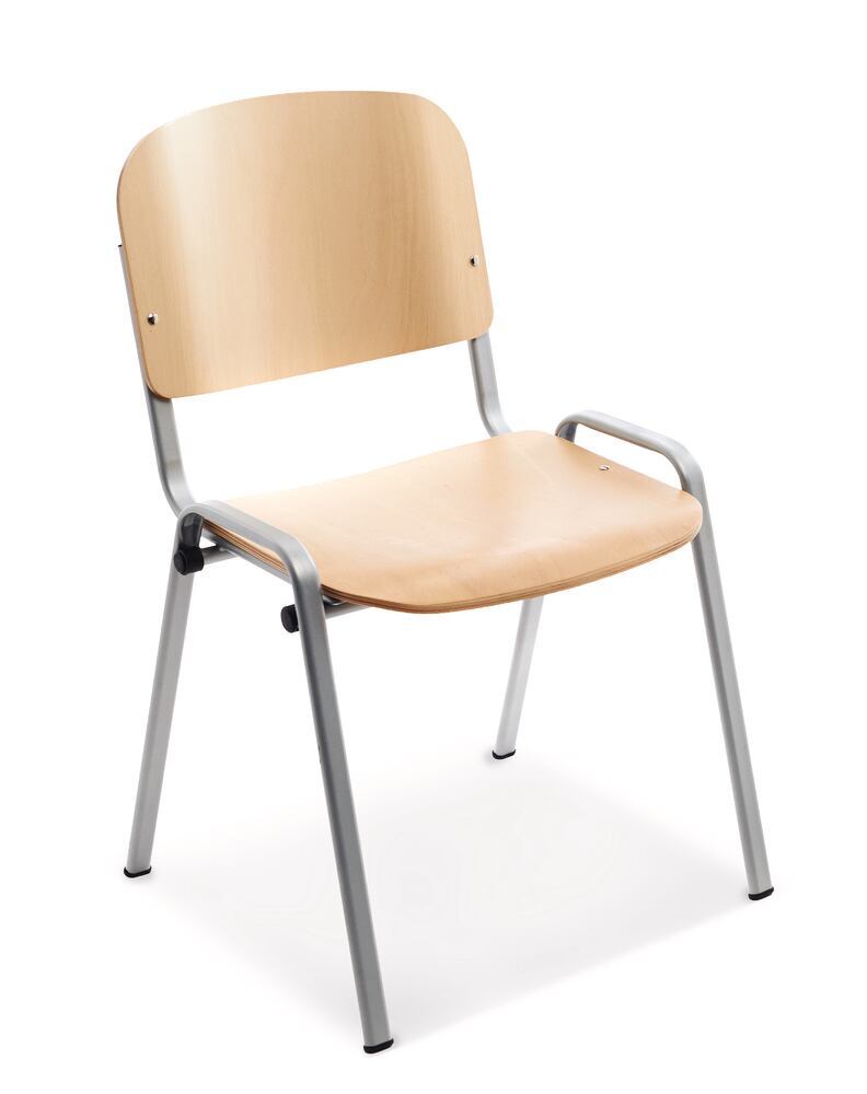 Wooden stackable chair, epoxy-coated steel