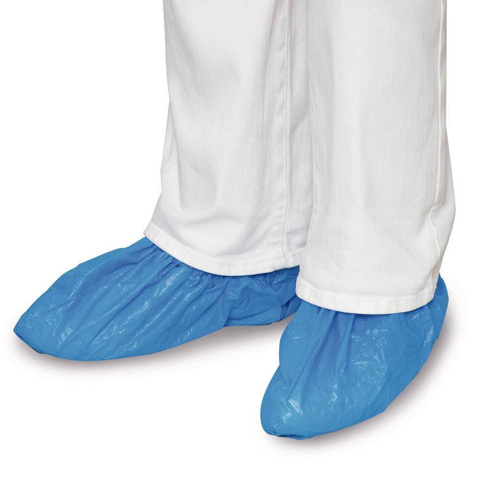 CPE disposable overshoes, premium, anti-slip, blue, 50 unit(s) - Luminix Health