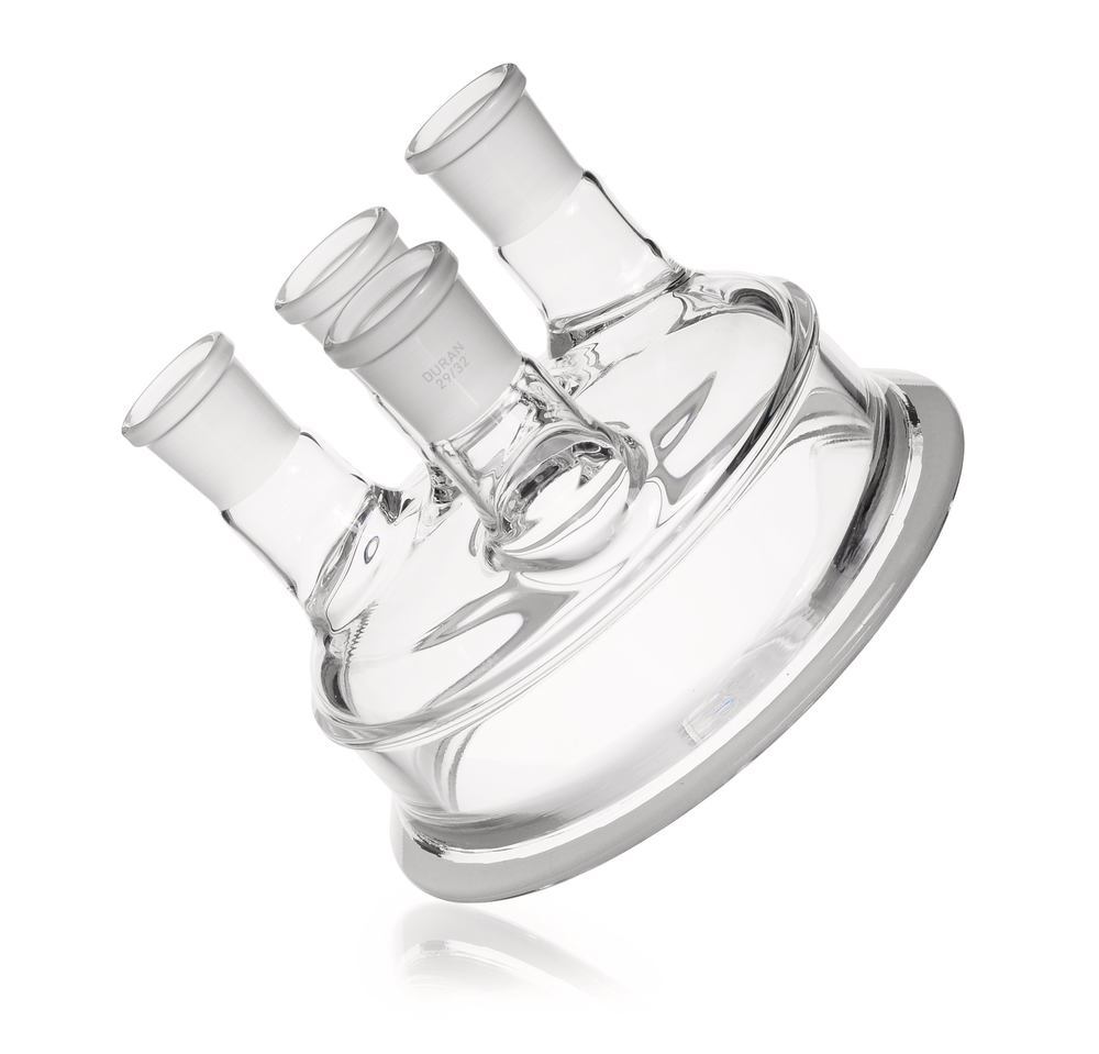 Flat flange lid DURAN® 4 necks with NS cenre neck, 3 vertical side necks - Luminix Health