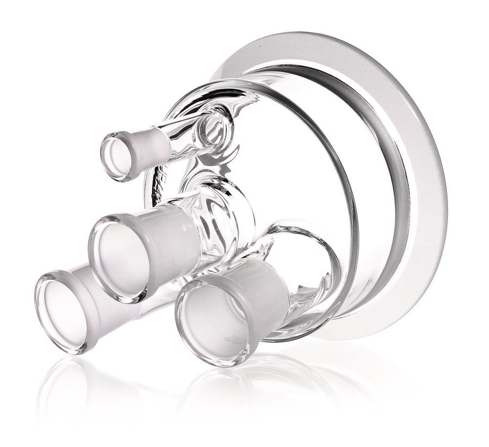 Flat flange lid DURAN® 4 necks with NS centre neck, 1 vertical - Luminix Health