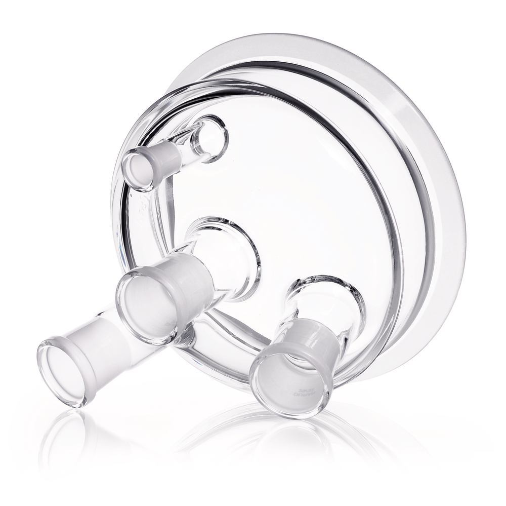 Flat flange lid DURAN® 4 necks with NS centre neck, 1 vertical - Luminix Health