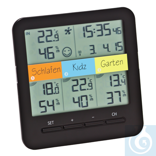 neoLab® radio thermo-/hygrometer with 3 wireless transmitters - Luminix Health