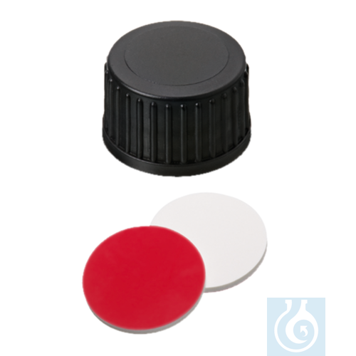 Image of neochrom® screw caps ND18 closed, Sept. butyl red/PTFE grey, 100 pcs./pack - Luminix Health