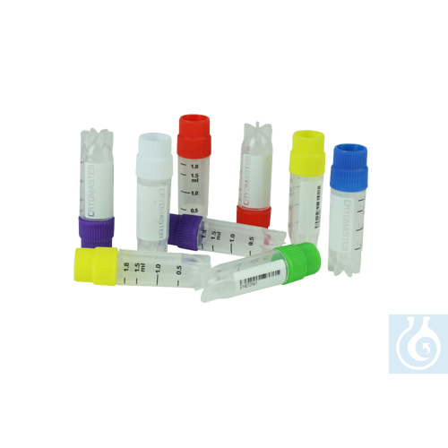 Image of Cryomaster® Cryotubes with external thread, 2.0 ml, stand ring, 1D barcode, whit - Luminix Health