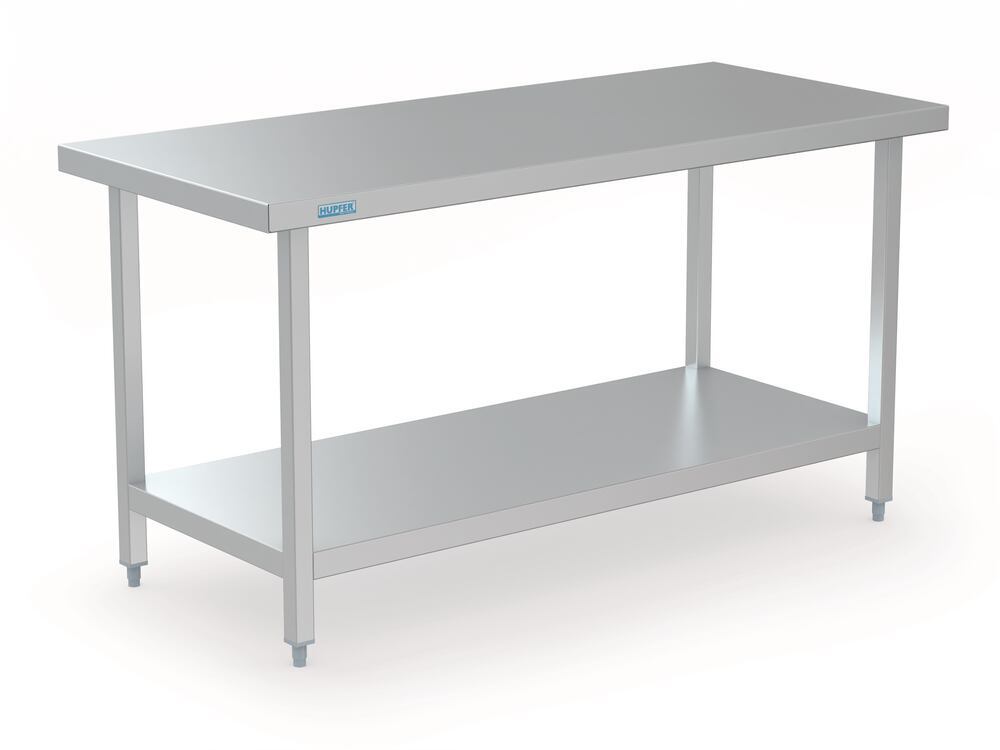 Stainless steel table with shelf, 2000 × 750 × 850 mm
