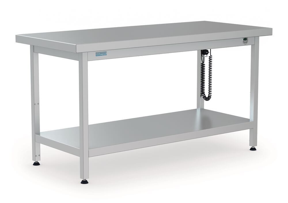 Stainless steel table with shelf, height adjustable, 1000 × 750 × 850 mm