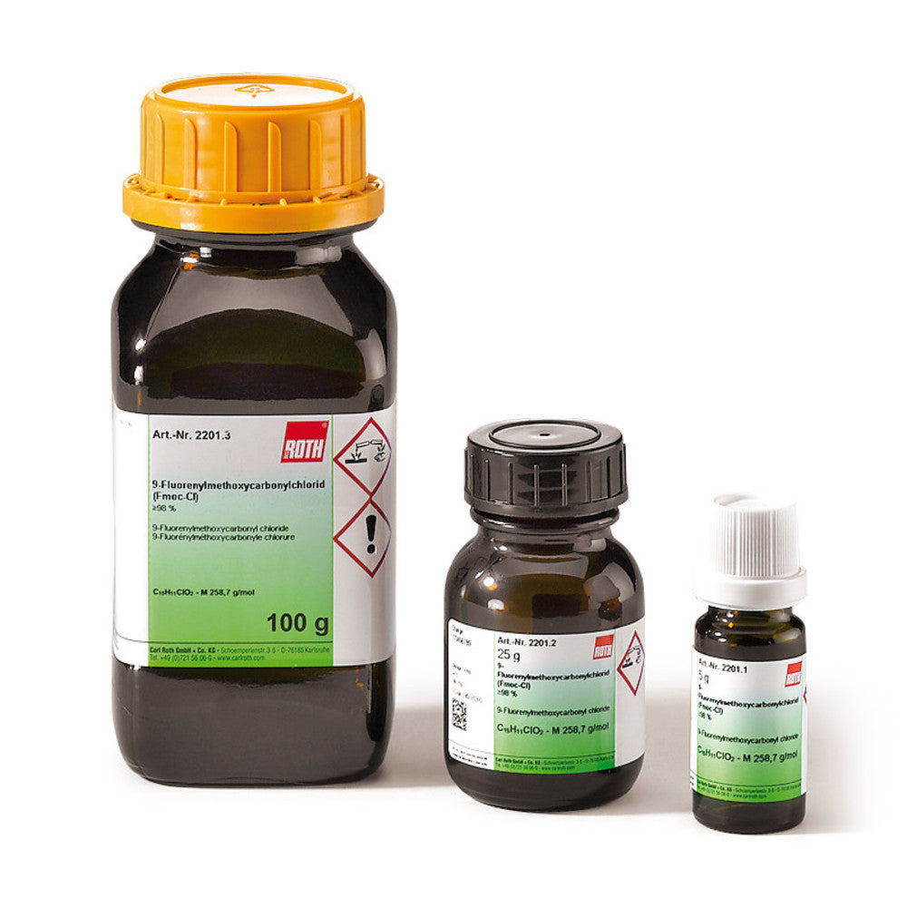 9-Fluorenylmethoxycarbonyl chloride, PEPTIPURE® min. 98 %, 5 g, glass - Luminix Health