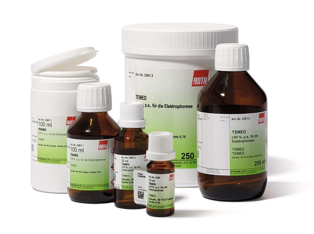 TEMED, min. 99 %, p.a, for electrophoresis, 25 ml, glass - Luminix Health
