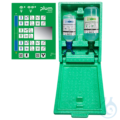 Plum eye emergency station 4810 in wall box with 1 DUO eye wash bottle each - Luminix Health