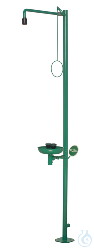 ClassicLine body safety shower with eye shower with catch basin - floor mounted - Luminix Health