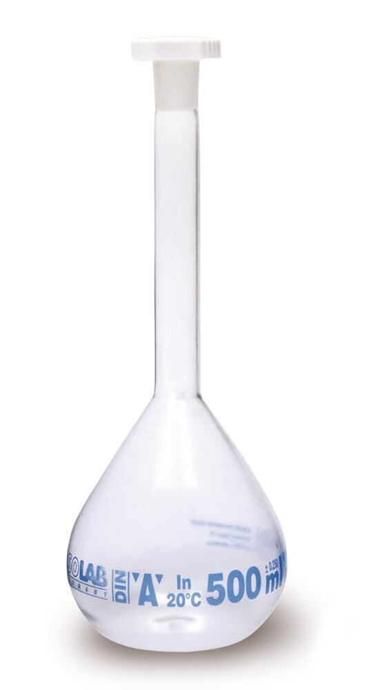 Coated volumetric flask, Class A, 500 ml, GGJ 19/26, PE plug