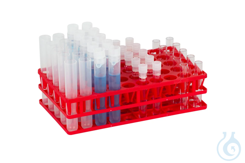 Image of Multistand Plus for Sample Tubes Ø 12-18 mm, PP, 5 x 10 positions, red - Luminix Health